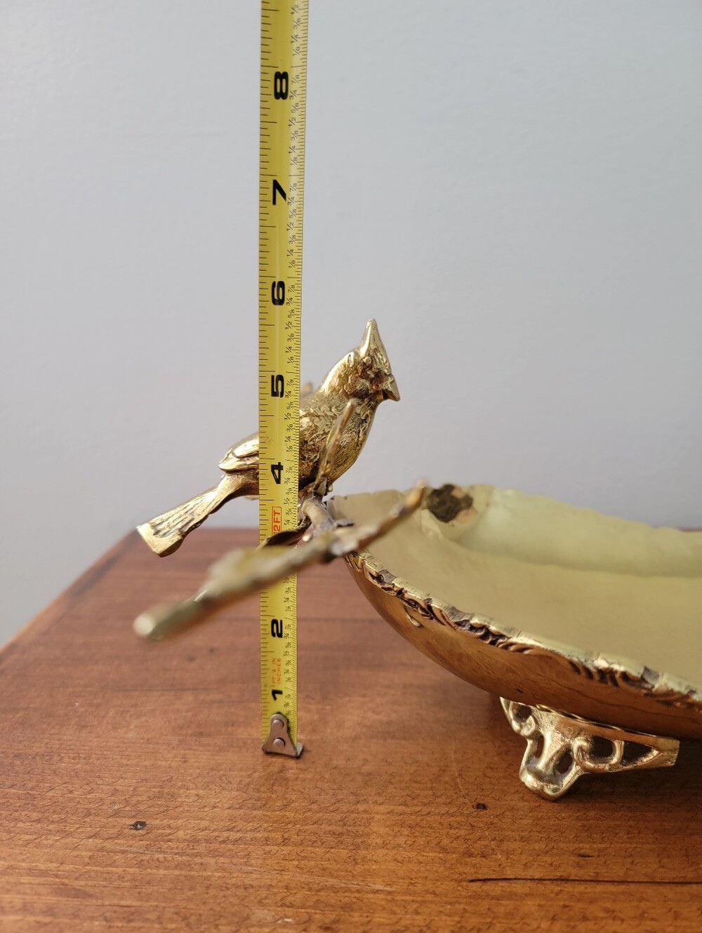 Gold-Tone Metal Catchall Trinket Bowl Tray Bird Perched On Branch Centerpiece - Picture 13 of 16